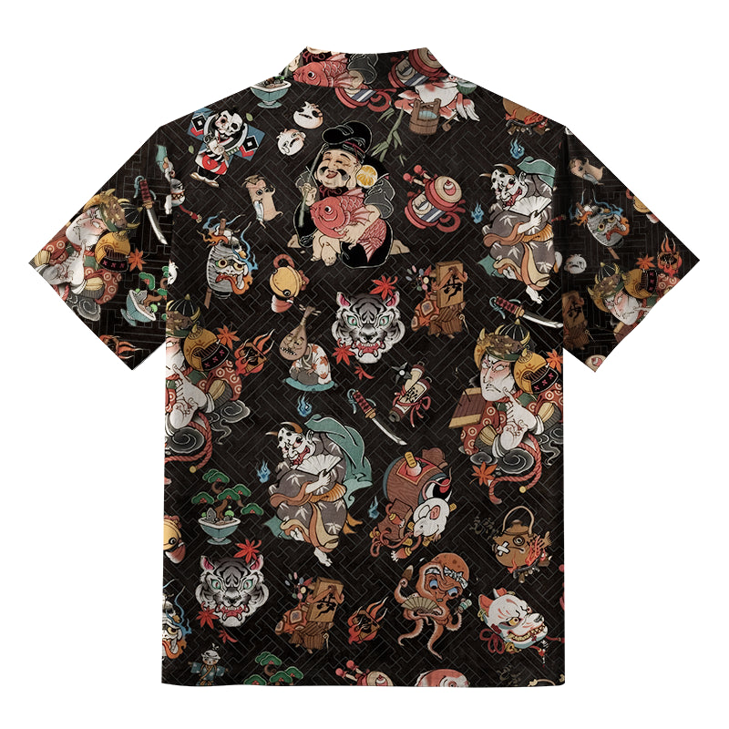 Classic Japanese Elements Black Aloha Hawaiian Shirt