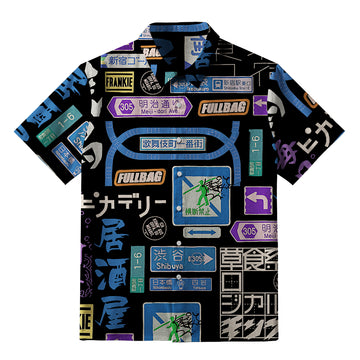Personality fashion  Urban Japanese Signage Button-up Shirt