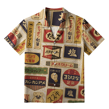 Personality fashion  Retro Japanese Labels Aloha Hawaiian Shirt
