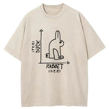 Personality fashion A Rabbit And A Duck Washed T-Shirt