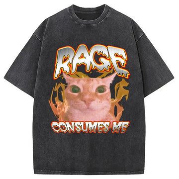 Personality fashion Rage Consumes Me Cat Washed T-Shirt