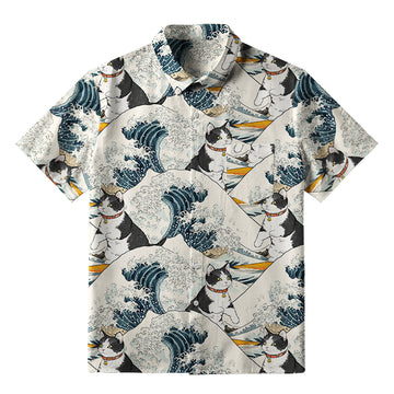 Personality fashion  Funny Cat Surfing Button-up Shirt