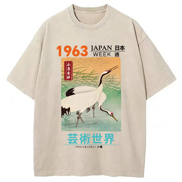 Personality fashion Two Cranes Washed T-Shirt