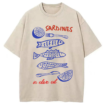 Personality fashion Sardines In Olive Oil Washed T-Shirt