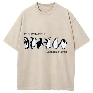 Personality fashion Funny Penguin Washed T-Shirt
