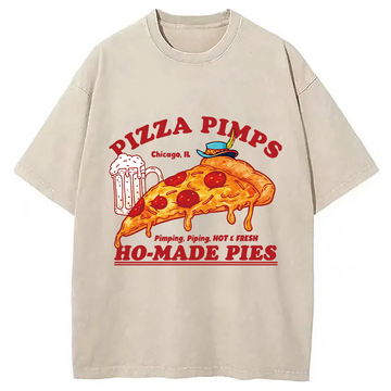 Personality fashion Funny Pizza Washed T-Shirt