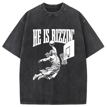 Personality fashion He Is Rizzin Funny Jesus Basketball Meme Washed T-Shirt