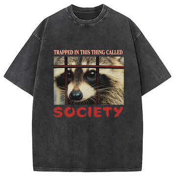 Personality fashion Society Raccoon Washed T-Shirt