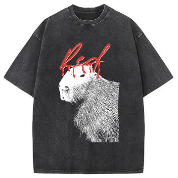 Personality fashion Whole Lotta Red Hip-Hop Capybara Washed T-Shirt