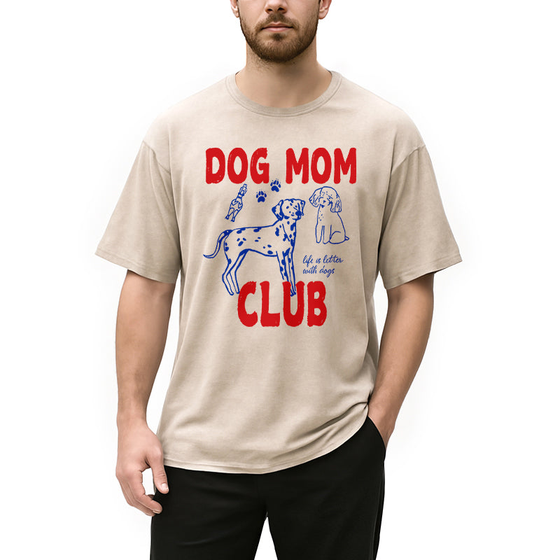 Personality fashion Dog Mom Club Washed T-Shirt