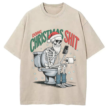 Personality fashion Doing Christmas Shit Washed T-Shirt