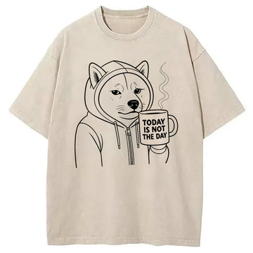 Personality fashion Cute Dog Meme Washed T-Shirt
