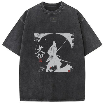 Personality fashion Japanese Samurai Washed T-Shirt