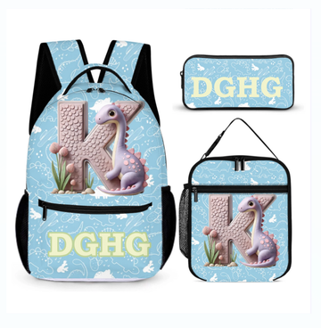 Customized Children's Backpack - with Customized Name and Initial Dinosaur Pattern - School Season Gift for Children