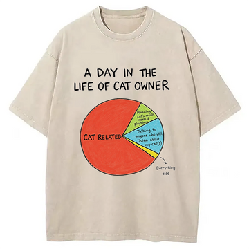 Personality fashion The Life Of A Cat Washed T-Shirt