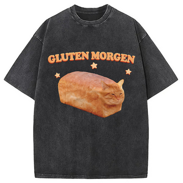 Personality fashion Silly Gluten Cat Washed T-Shirt