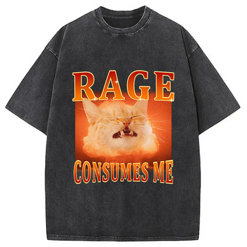 Personality fashion Rage Consumes Me Angry Cat Washed T-Shirt