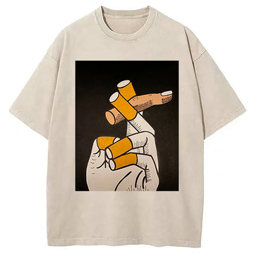 Personality fashion Finger Cigarette Washed T-Shirt
