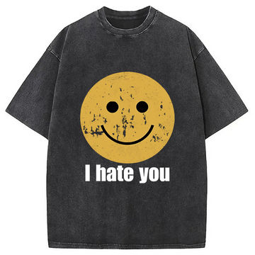 Personality fashion I Hate You Smiley Face Washed T-Shirt