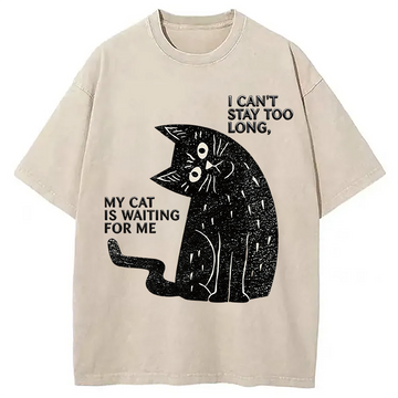 Personality fashion My Cat Is Waiting for Me Washed T-Shirt