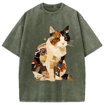 Personality fashion Painting Of A Patchwork Orange Cat Washed T-Shirt