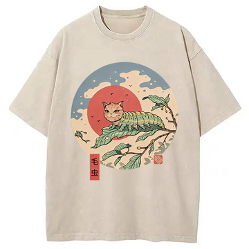 Personality fashion Cat-erpillar Washed T-Shirt
