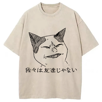 Personality fashion Angry Cat Funny Washed T-Shirt