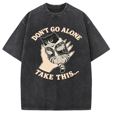 Personality fashion Cat Don't Go Alone Washed T-Shirt