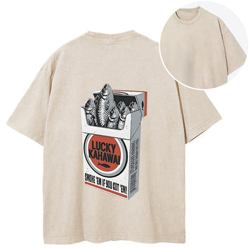 Personality fashion Japanese Lucky Kahawai Back Washed T-Shirt