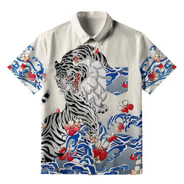 Personality fashion  Fierce Tiger Amidst Sakura Wave Button-up Shirt