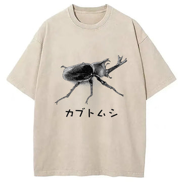 Personality fashion Kabutomushi Japanese Washed T-Shirt