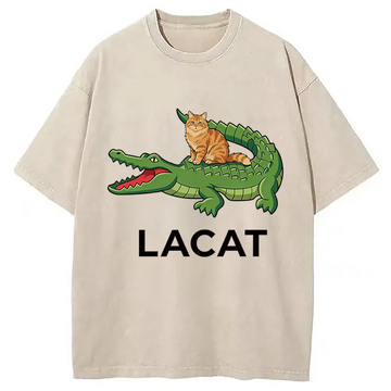 Personality fashion Lacat Gator Cat Washed T-Shirt