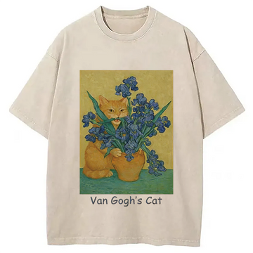 Personality fashion Irises Orange Cat Washed T-Shirt