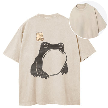 Personality fashion Matsumoto Hoji Woodblock Print Frog Back Washed T-Shirt