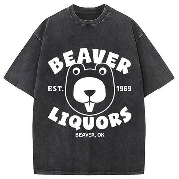 Personality fashion Beaver Liquors Meme Washed T-Shirt