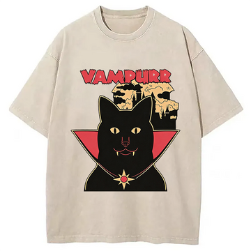 Personality fashion Vampurr Cat Washed T-Shirt