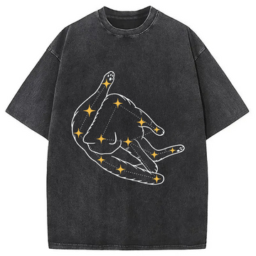 Personality fashion Catstellation Washed T-Shirt