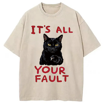 Personality fashion Cat's Accusation Washed T-Shirt