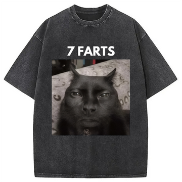 Personality fashion 7 Farts Silly Meme Cat Washed T-Shirt