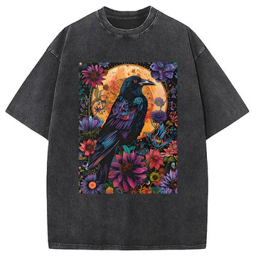 Personality fashion Mandala Crow Washed T-Shirt