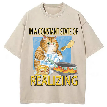 Personality fashion Realizing Cat Washed T-Shirt