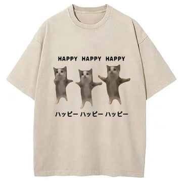 Personality fashion Dancing Cats Washed T-Shirt