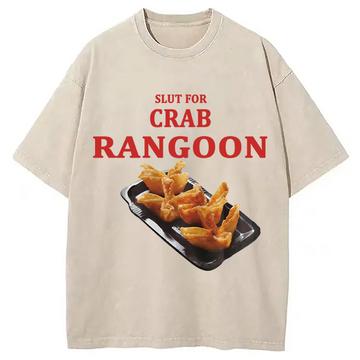Personality fashion Funny Crab Rangoo Meme Washed T-Shirt