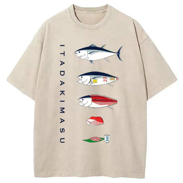 Personality fashion From Fish To Sashimi Washed T-Shirt