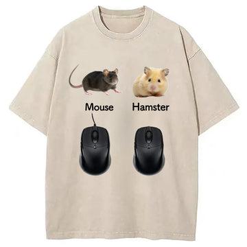 Personality fashion Mouse Hamster Meme Washed T-Shirt