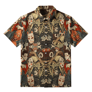 Personality fashion  Japanese Geisha And Yokai Button-up Shirt
