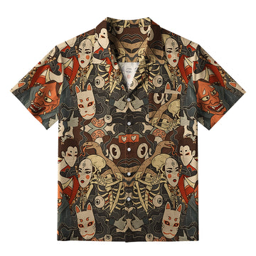Personality fashion  Japanese Geisha And Yokai Aloha Hawaiian Shirt