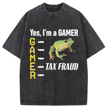 Personality fashion Frog Gamer Meme Washed T-Shirt