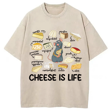 Personality fashion Cheese Is Life Washed T-Shirt