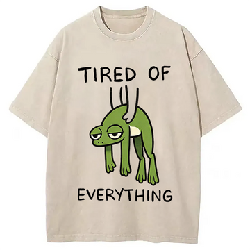 Personality fashion Tired Of Everything Frog Washed T-Shirt
